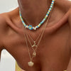Jewelry Bohemian Colored Soft Pottery Beaded Alloy Clavicle Chain With Flower Shape And Electroplating