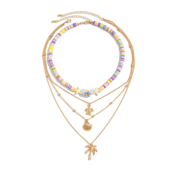 Jewelry Bohemian Colored Soft Pottery Beaded Alloy Clavicle Chain With Flower Shape And Electroplating