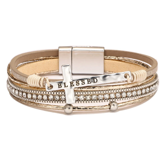 Jewelry Bohemian Cross Bracelet Pu Leather Geometric Electroplating Women's