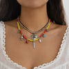 Jewelry Bohemian Geometric Multilayer Necklace With Alloy Pendant Rice Beads Ccb Leather Wax Thread Electroplated