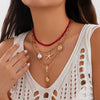 Jewelry Bohemian Geometric Multilayer Necklace With Alloy Pendant Rice Beads Ccb Leather Wax Thread Electroplated