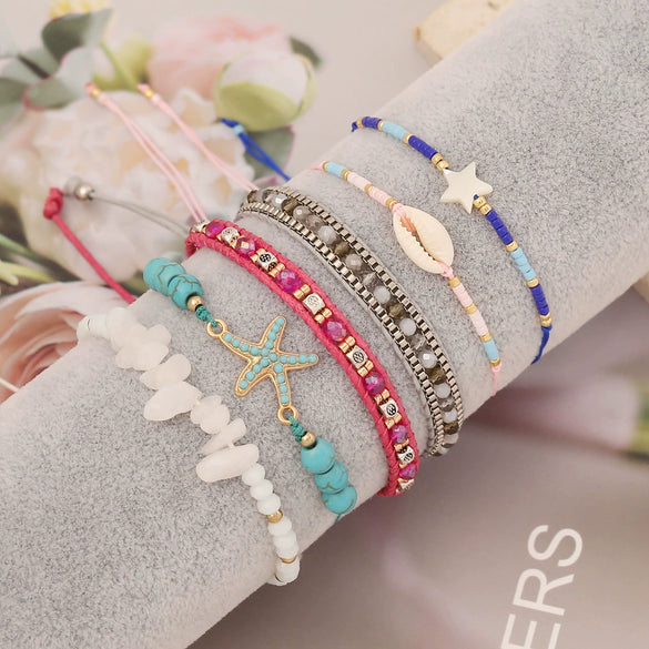 Jewelry Bohemian Handwoven Bracelets Copper Plastic Starfish Fivepointed Star Design