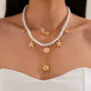Jewelry Bohemian Imitation Pearl Copperclad Iron Chain Alloy Star Geometric Electroplated Pendant Necklace