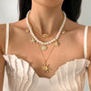 Jewelry Bohemian Imitation Pearl Copperclad Iron Chain Alloy Star Geometric Electroplated Pendant Necklace
