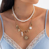 Jewelry Bohemian Imitation Pearl Copperclad Iron Chain Alloy Star Geometric Electroplated Pendant Necklace