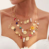 Jewelry Bohemian Metal Iron Chain Alloy Imitation Pearl Acrylic Turquoise Animal Zodiac Heart Multilayer Necklace Electroplating