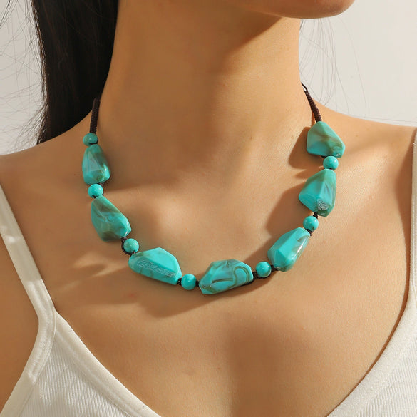 Jewelry Bohemian Plastic Resin Organic Glass Geometric Handmade Polished Necklace For Women