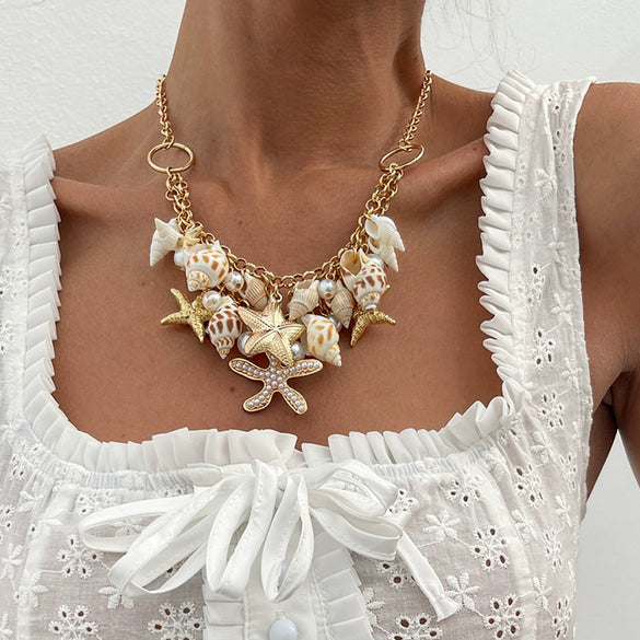 Jewelry Bohemian Shell Alloy Necklace With Geometric Pattern And Electroplating Treatment