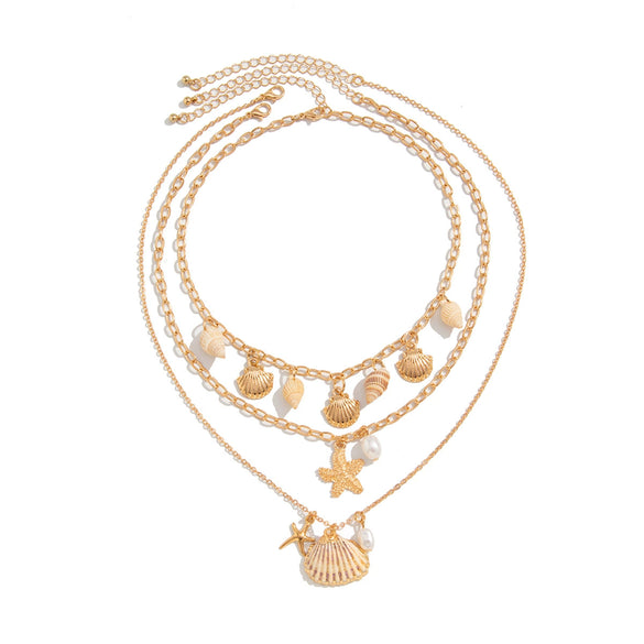 Jewelry Bohemian Shell Starfish Pendant Necklace Alloy Pearl Clavicle Chain Geometric Electroplating