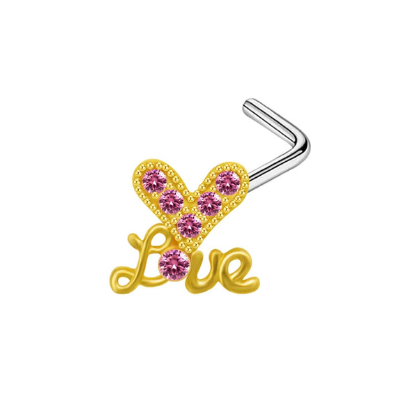 Jewelry Bow Nose Stud Copper Stainless Steel Heart Shape Gold Plated
