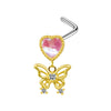 Jewelry Bow Nose Stud Copper Stainless Steel Heart Shape Gold Plated