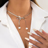 Jewelry Bow Pearl Necklace Copper Chain Imitation Pearl Alloy Pendant Geometric Style Electroplated Snake Bone Chain
