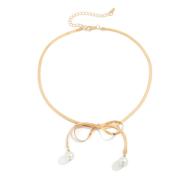 Jewelry Bow Pearl Necklace Copper Chain Imitation Pearl Alloy Pendant Geometric Style Electroplated Snake Bone Chain
