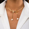 Jewelry Bow Pearl Necklace Copper Chain Imitation Pearl Alloy Pendant Geometric Style Electroplated Snake Bone Chain