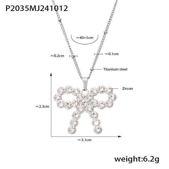 Jewelry Bow Zircon Clavicle Necklace 316L Stainless Steel Pvd Plating For Women