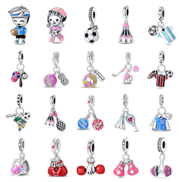 Jewelry Bracelet Accessories Copper Silver Plated Dumbbell Football Basketball Baseball Charm Beads Dripping Oil Design