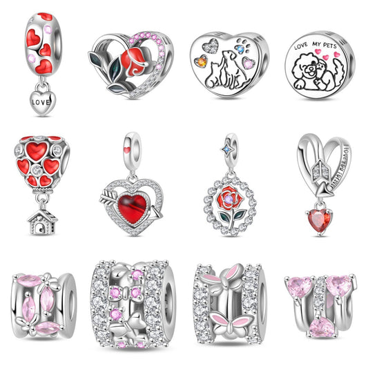 Jewelry Bracelet Accessories Heartshaped Hot Air Balloon Rose Pendant Zircon Copper Silverplated Dripping Oil Design