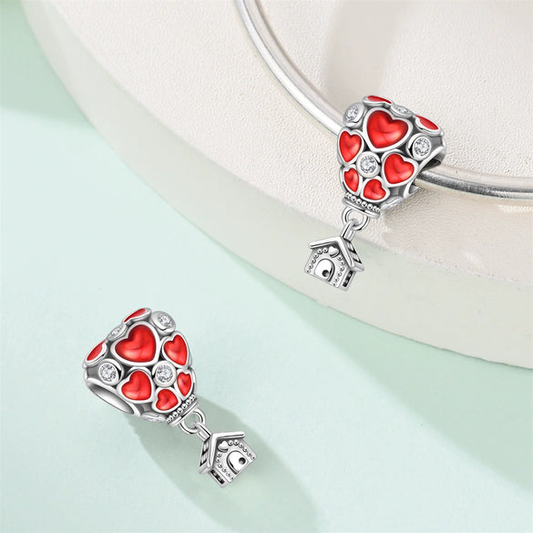 Jewelry Bracelet Accessories Heartshaped Hot Air Balloon Rose Pendant Zircon Copper Silverplated Dripping Oil Design