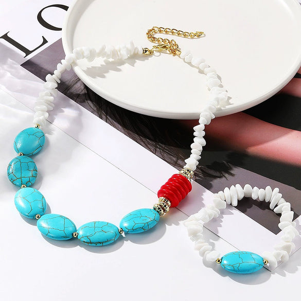 Jewelry Bracelet And Necklace Mixed Material Ball Chain Ushape Geometric Electroplating For Women