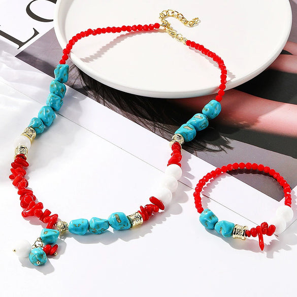 Jewelry Bracelet And Necklace Mixed Material Ball Chain Ushape Geometric Electroplating For Women