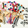 Jewelry Bracelet Keychain Cowboy Style Wood Bull Head Tassel Pendant