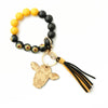 Jewelry Bracelet Keychain Cowboy Style Wood Bull Head Tassel Pendant