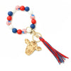 Jewelry Bracelet Keychain Cowboy Style Wood Bull Head Tassel Pendant