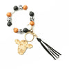 Jewelry Bracelet Keychain Cowboy Style Wood Bull Head Tassel Pendant