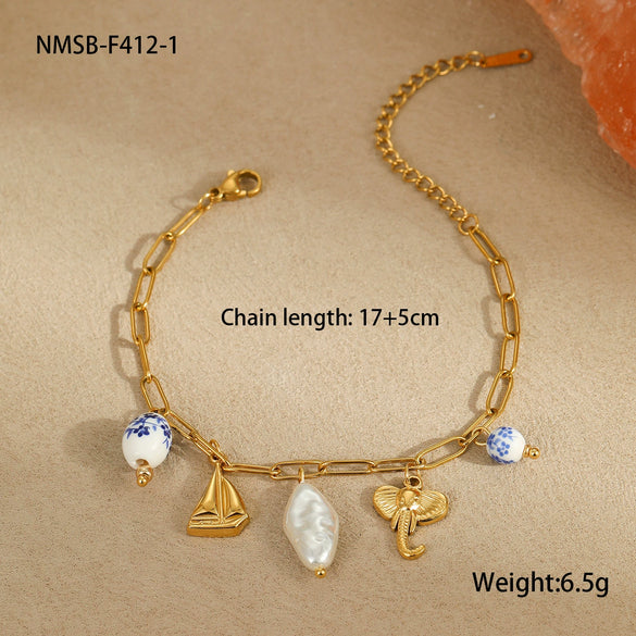 Jewelry Bracelet Necklace Stainless Steel Geometric Tassel Starfish Shell Pendant Electroplating