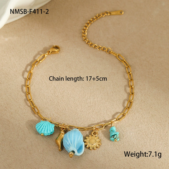 Jewelry Bracelet Necklace Stainless Steel Geometric Tassel Starfish Shell Pendant Electroplating
