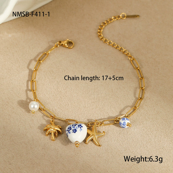 Jewelry Bracelet Necklace Stainless Steel Geometric Tassel Starfish Shell Pendant Electroplating
