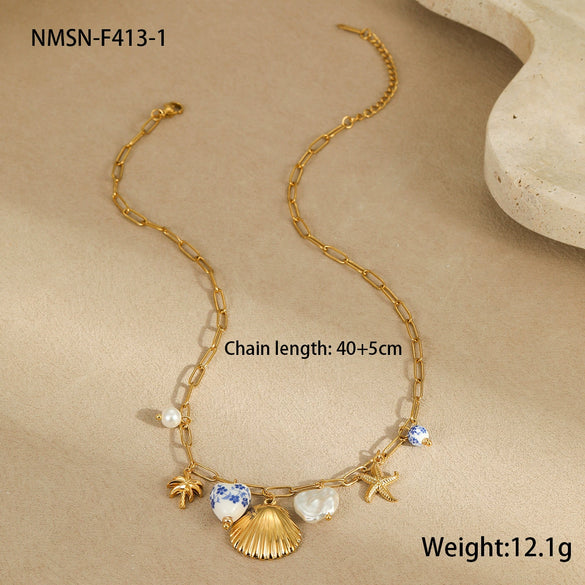 Jewelry Bracelet Necklace Stainless Steel Geometric Tassel Starfish Shell Pendant Electroplating