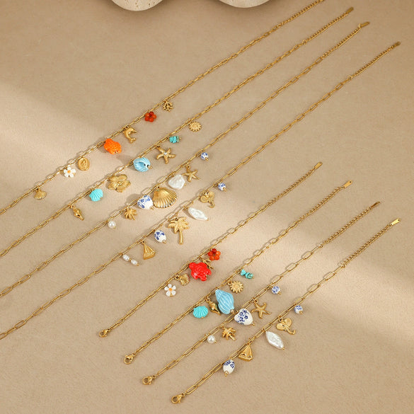 Jewelry Bracelet Necklace Stainless Steel Geometric Tassel Starfish Shell Pendant Electroplating