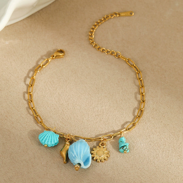 Jewelry Bracelet Necklace Stainless Steel Geometric Tassel Starfish Shell Pendant Electroplating