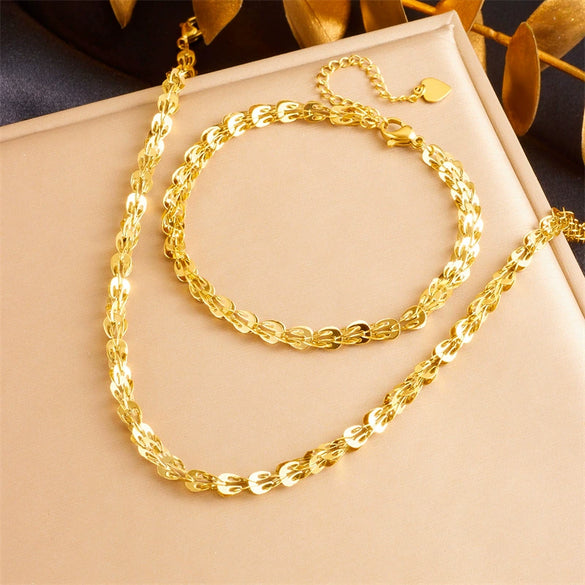 Jewelry Bracelet Necklace Suit Stainless Steel Gold Plated Fashion Simple Design Phoenix Tail Chain