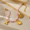 Jewelry Bracelet Stainless Steel Pink Braided Rope Knotted Goldplated Fishtail Oval Mermaid Rudder Cartoon Characters Pendant