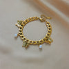 Jewelry Bracelet Titanium Steel Metal Pearl Butterfly Pendant Retro Simple Niche Design Unisex Electroplating