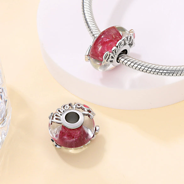 Jewelry Bracelet White Feather Luminous Glass Beads S925 Silver Plated Plant Flowers Dripping Oil Design