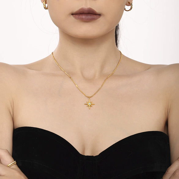 Jewelry Brass Copper Blue Turquoise Pendant Clavicle Necklace Star Shape Geometric Light Luxury Style Electroplated