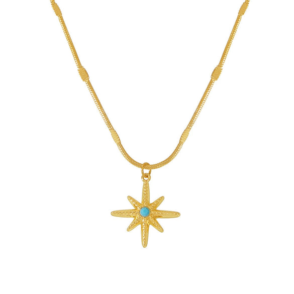 Jewelry Brass Copper Blue Turquoise Pendant Clavicle Necklace Star Shape Geometric Light Luxury Style Electroplated