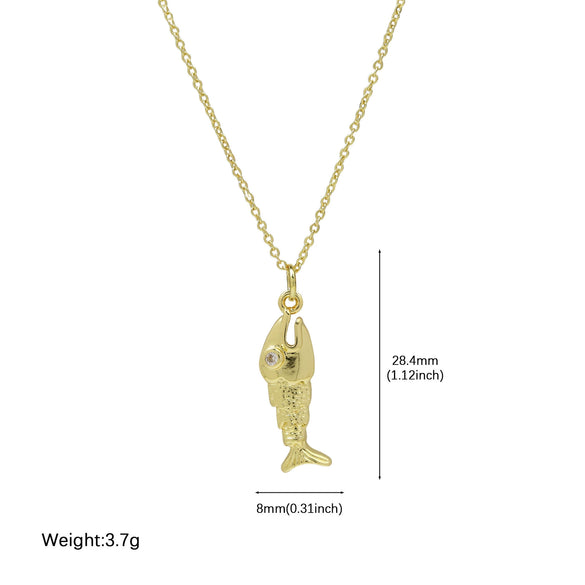 Jewelry Brass Pendant Necklace Ocean Fish Tropical Fish Animal Zodiac Electroplated