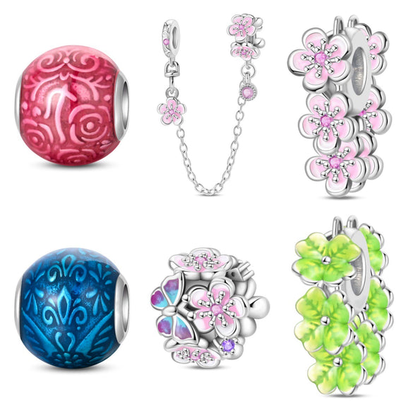 Jewelry Butterfly Flower Charm Hanging Beads Safety Chain Fixed Buckle White Copper Silver Plated Dripping Oil
