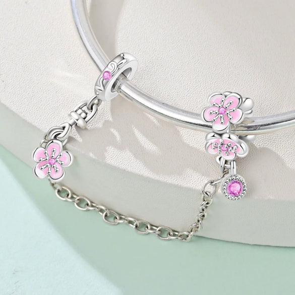 Jewelry Butterfly Flower Charm Hanging Beads Safety Chain Fixed Buckle White Copper Silver Plated Dripping Oil