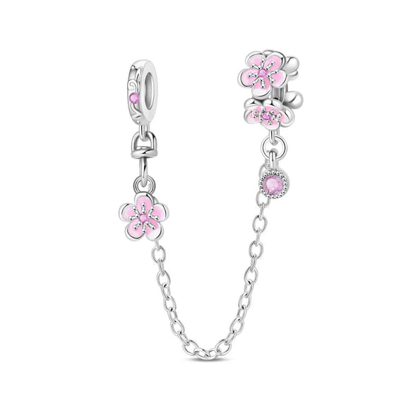 Jewelry Butterfly Flower Charm Hanging Beads Safety Chain Fixed Buckle White Copper Silver Plated Dripping Oil