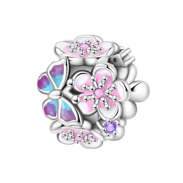 Jewelry Butterfly Flower Charm Hanging Beads Safety Chain Fixed Buckle White Copper Silver Plated Dripping Oil
