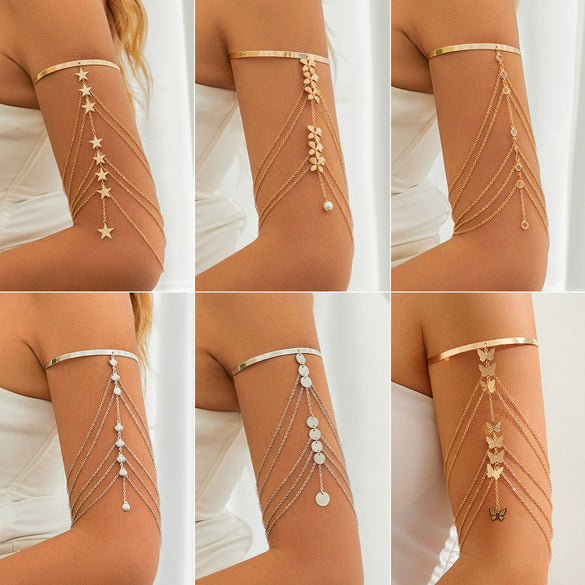 Jewelry Butterfly Flower Tassel Star Shell Metal Arm Bracelet Electroplated
