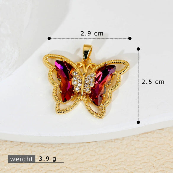 Jewelry Butterfly Pendant And Earrings Copper 18K Goldplated Insect Animal Zodiac Cartoon Style