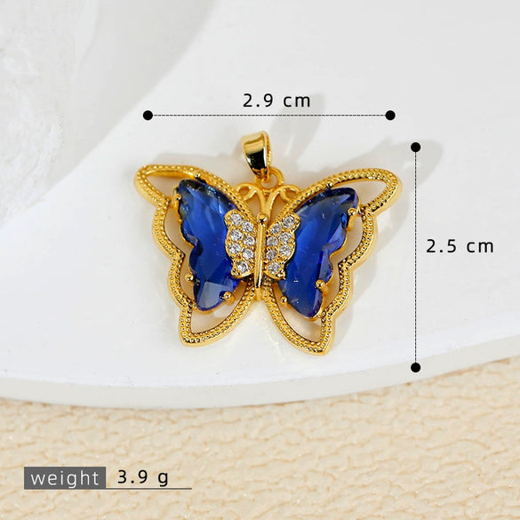 Jewelry Butterfly Pendant And Earrings Copper 18K Goldplated Insect Animal Zodiac Cartoon Style