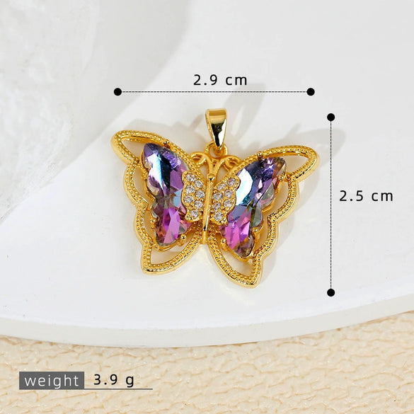 Jewelry Butterfly Pendant And Earrings Copper 18K Goldplated Insect Animal Zodiac Cartoon Style