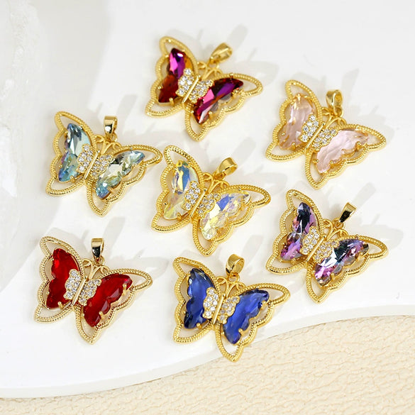 Jewelry Butterfly Pendant And Earrings Copper 18K Goldplated Insect Animal Zodiac Cartoon Style